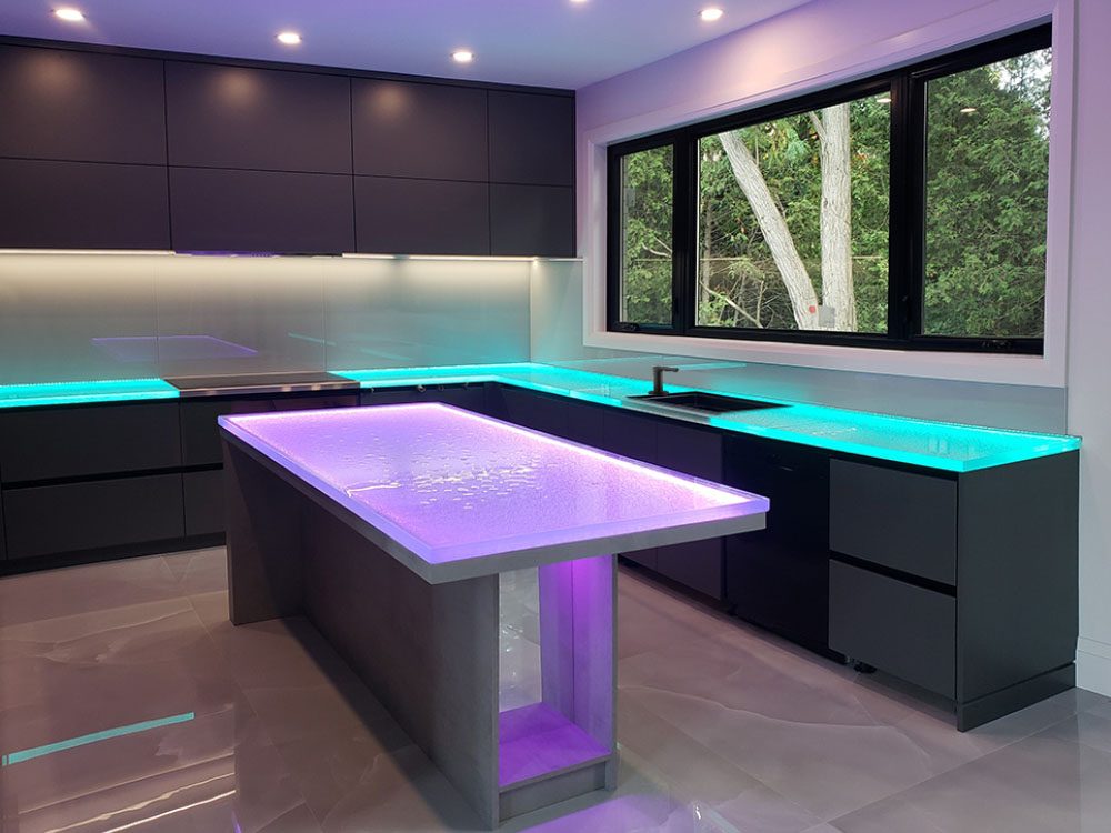 colorful glass countertop