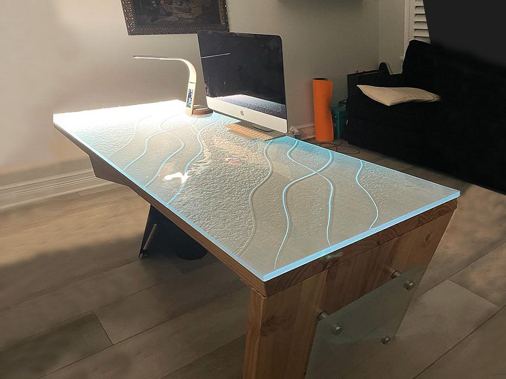 glass desk
