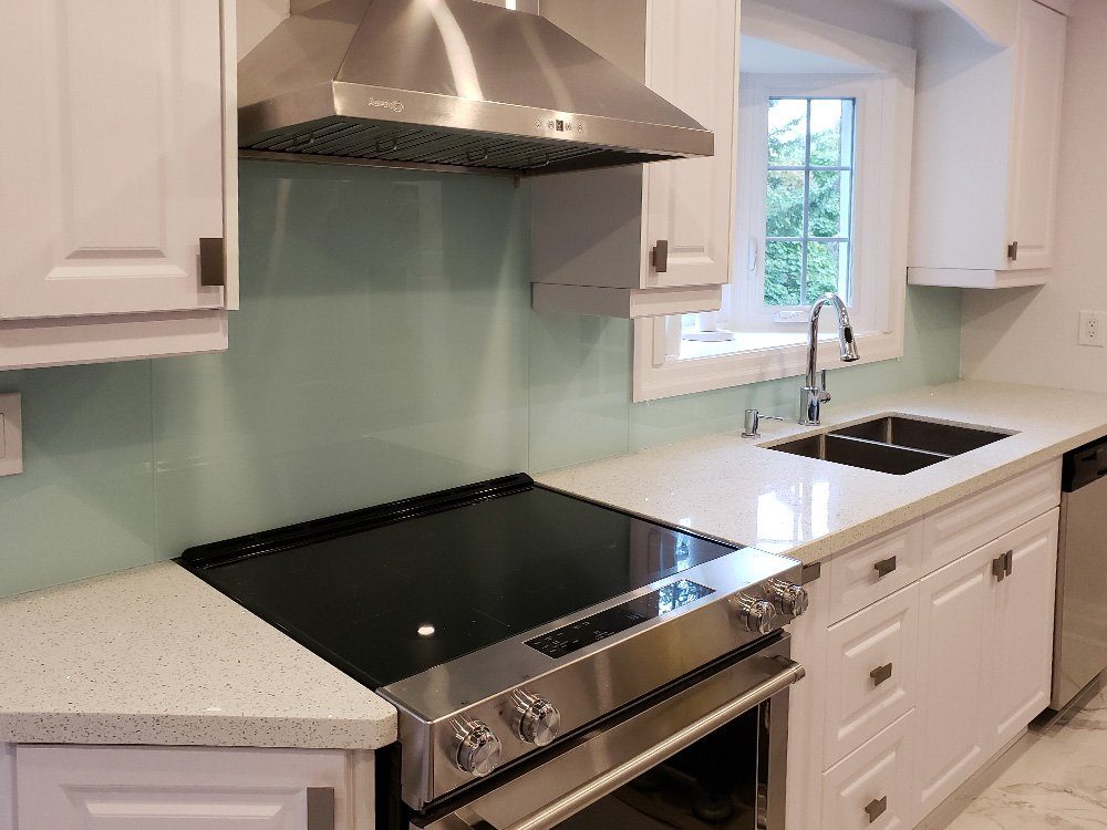 Glass mosaic backsplash