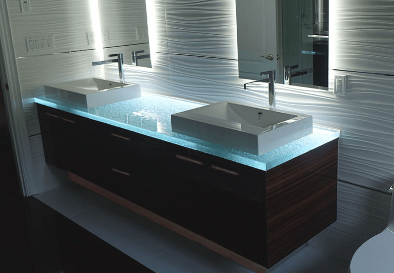 Bathroom vanity with glass countertop