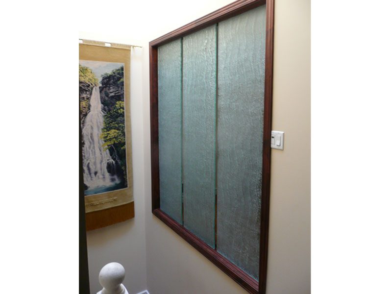 Decorative glass panels shown in textured glass "stream" texture and semi-frost finish.